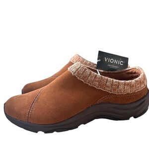 Vionic Camel Brown Slip-On Shoes with Knit Trim